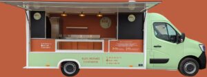 CAMION FOODTRUCK FOODBOX CELLULE DE 4.20 M SNACKING VUE LATERALE DROITE VOLET OUVERT